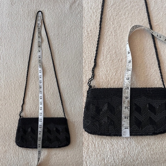 Vintage 1960s Black Beaded Zigzag Shoulder Bag – Handmade Hong Kong - Picture 8 of 13